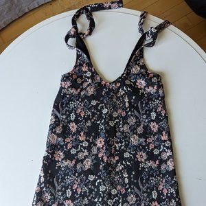 Pull & Bear Black Floral Mini Dress with V neck and tie straps